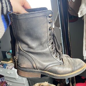 Steve Madden Black Lace-Up Leather Combat Boots with Back Zip